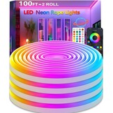 30m (2 Rolls 15m) Neon Rope Light, Flexible Led Lights Control with App/Remote, Multiple Modes, IP65 Outdoor Waterproof, Music Sync Light Strip for Bedroom - Maat 100FT-Led Neon Lights