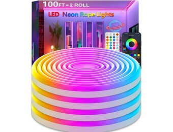 30m (2 Rolls 15m) Neon Rope Light, Flexible Led Lights Control with App/Remote, Multiple Modes, IP65 Outdoor Waterproof, Music Sync Light Strip for Bedroom - Maat 100FT-Led Neon Lights