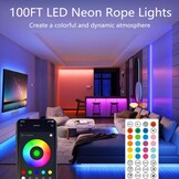 30m (2 Rolls 15m) Neon Rope Light, Flexible Led Lights Control with App/Remote, Multiple Modes, IP65 Outdoor Waterproof, Music Sync Light Strip for Bedroom - Maat 100FT-Led Neon Lights