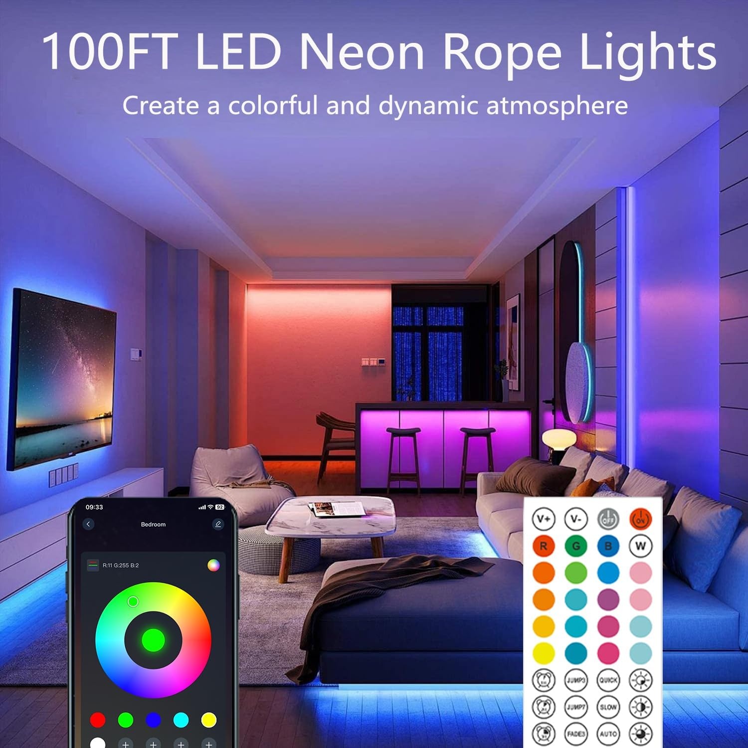 30m (2 Rolls 15m) Neon Rope Light, Flexible Led Lights Control with App/Remote, Multiple Modes, IP65 Outdoor Waterproof, Music Sync Light Strip for Bedroom - Maat 100FT-Led Neon Lights