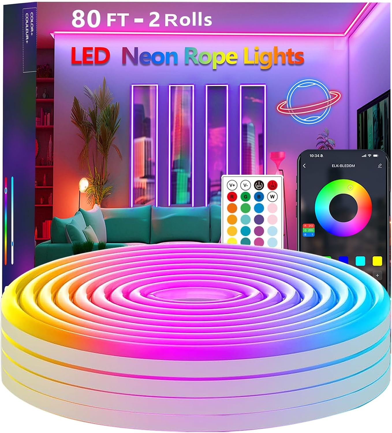 30m (2 Rolls 15m) Neon Rope Light, Flexible Led Lights Control with App/Remote, Multiple Modes, IP65 Outdoor Waterproof, Music Sync Light Strip for Bedroom - Maat 100FT-Led Neon Lights
