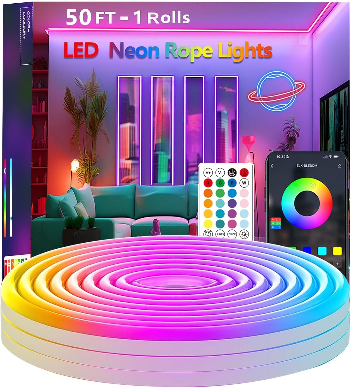 30m (2 Rolls 15m) Neon Rope Light, Flexible Led Lights Control with App/Remote, Multiple Modes, IP65 Outdoor Waterproof, Music Sync Light Strip for Bedroom - Maat 100FT-Led Neon Lights