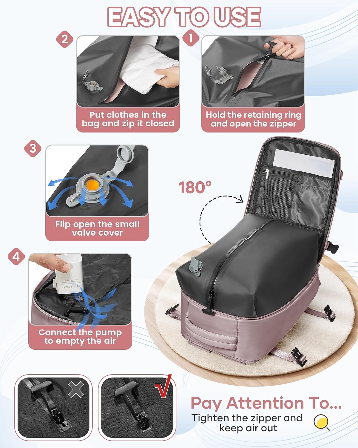 SZLX Vacuum Rugzak Carry-on Bagage Vrouwen, Airbag Rugzak Met Vacuüm Systeem Voor Reizen, Ryanair Travel Ruscksack Cabin Grootte Met Pomp Waterdichte Mannen Vacuüm Koffer