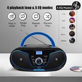 LONPOO D02 Draagbare cd-speler voor kinderen – radio CD Boombox met FM-radio, Bluetooth, USB-ingang, AUX-aansluiting en hoofdtelefoonuitgang, stereo luidsprekers