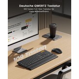 ProtoArc Wireless Keyboard and Mouse, KM60 Full Size Bluetooth Keyboard and Mouse Set with Wrist Rest, 2.4GHz + Dual Bluetooth, Rechargeable for Laptop, PC, Mac, Windows, QWERTY UK Format, Black