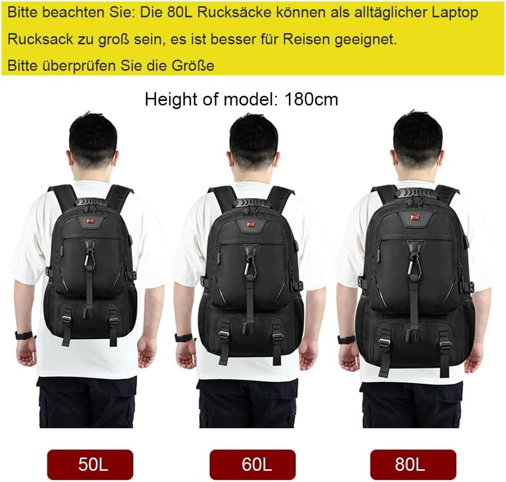 Reisrugzak Zwart 60L Waterbestendig met Laptopvak & Natvak (46% Korting)