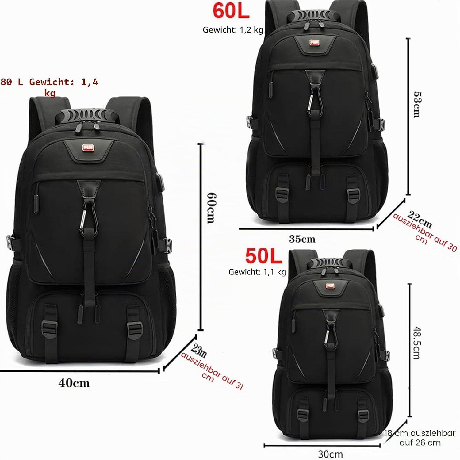 Reisrugzak Zwart 60L Waterbestendig met Laptopvak & Natvak (46% Korting)
