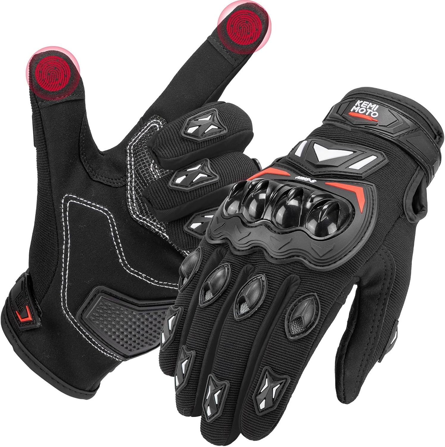 KEMIMOTO Goedgekeurde motorhandschoenen, gewrichtsbescherming en schokbestendigheid, touchscreen met volledige vingers, ademend voor dames en heren, motorcross, klimmen en jagen