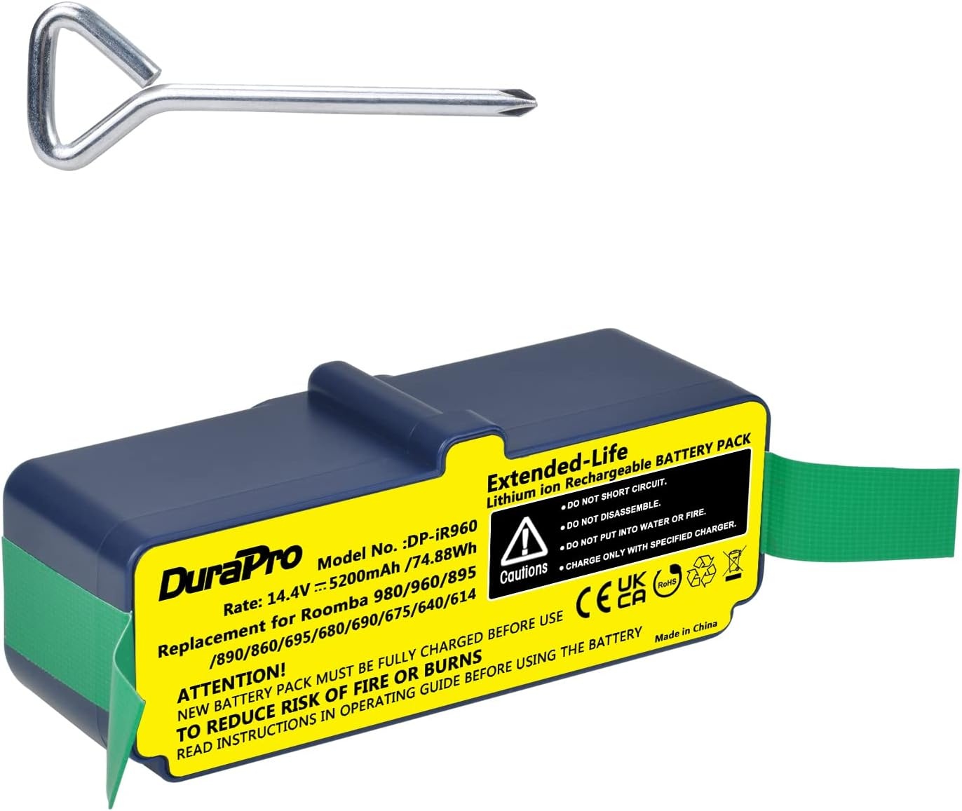 DuraPro 14.4V 5200mAh Li-ion Battery for iRobot Roomba 900 960 965 966 980 865 866 870 871 760 765 770; 500 600 700 800 900 Series Vacuum Cleaner