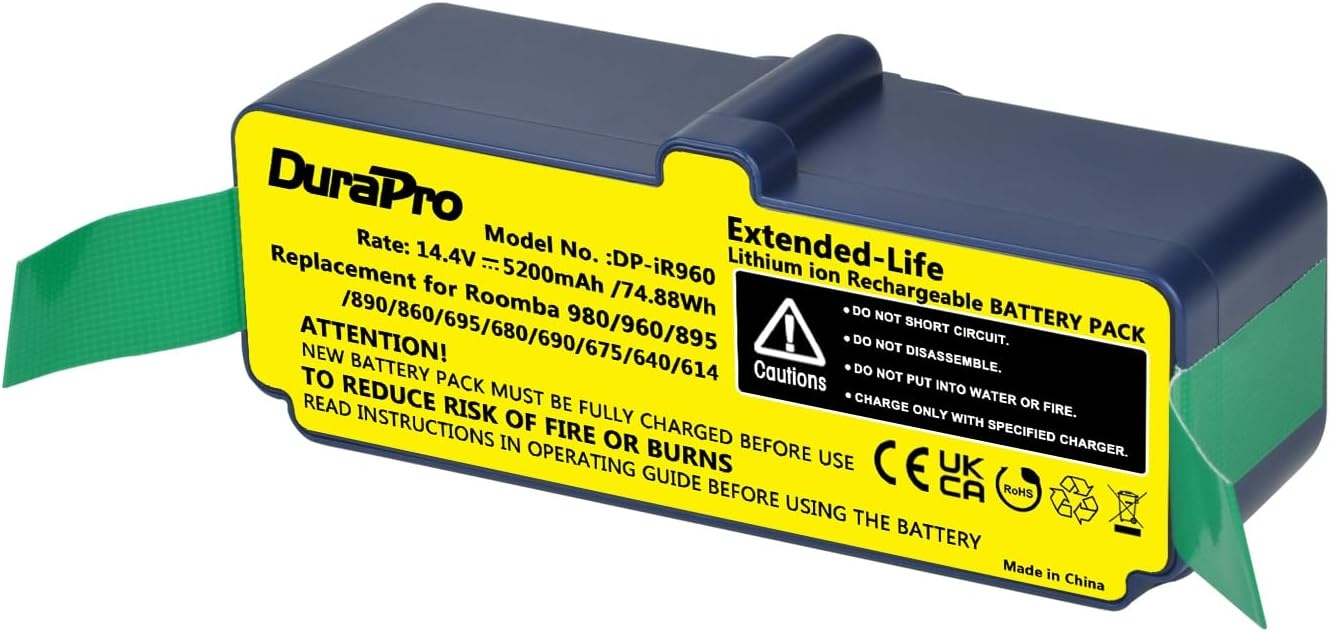 DuraPro 14.4V 5200mAh Li-ion Battery for iRobot Roomba 900 960 965 966 980 865 866 870 871 760 765 770; 500 600 700 800 900 Series Vacuum Cleaner