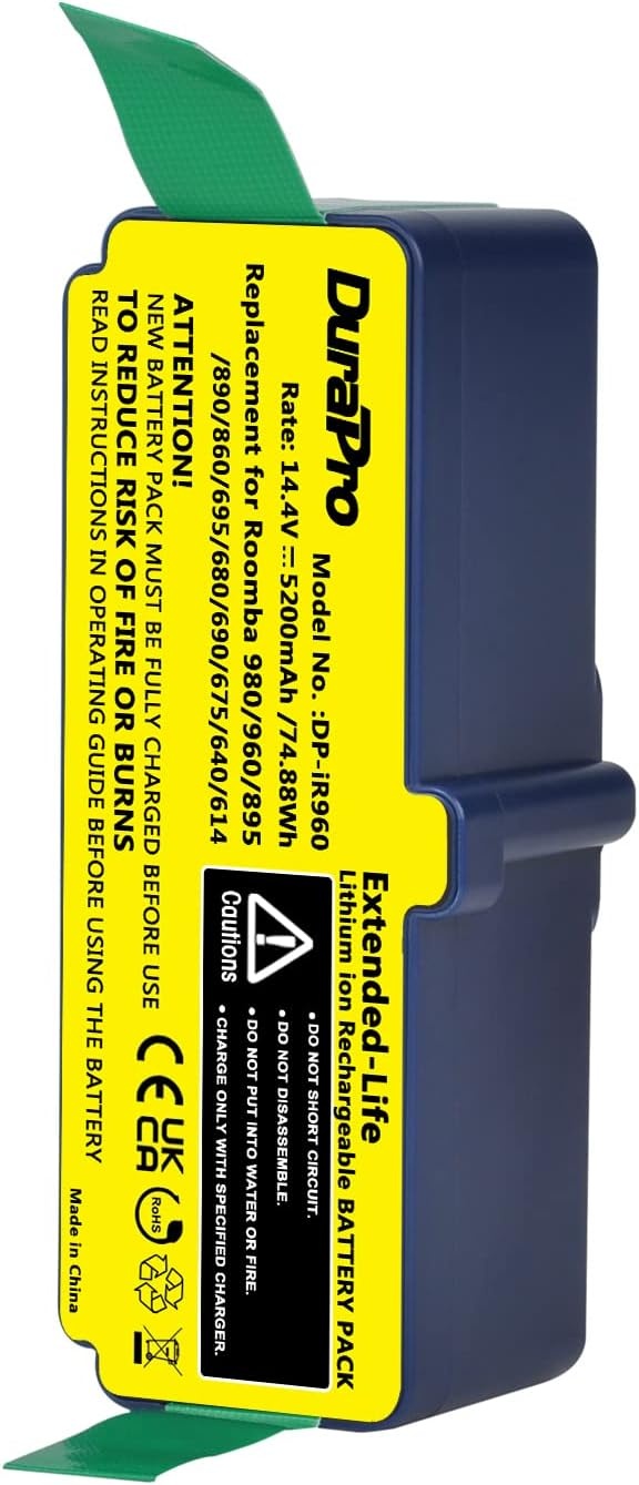 DuraPro 14.4V 5200mAh Li-ion Battery for iRobot Roomba 900 960 965 966 980 865 866 870 871 760 765 770; 500 600 700 800 900 Series Vacuum Cleaner