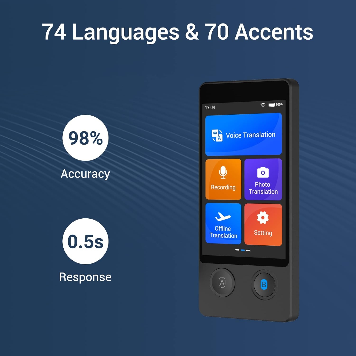 ANFIER W12 Taalvertaler met 3.7 inch Touchscreen - 144 Talen & Offline Modus