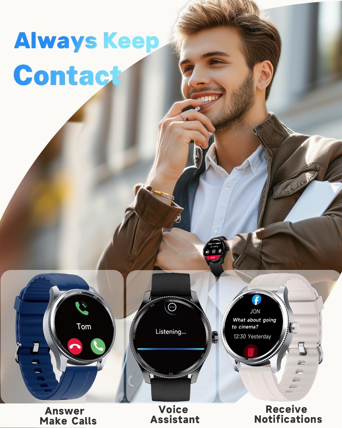 TOOBUR Smartwatch Beige 1.38 inch - Bellen - Hartslagmeter - IP68 Waterdicht