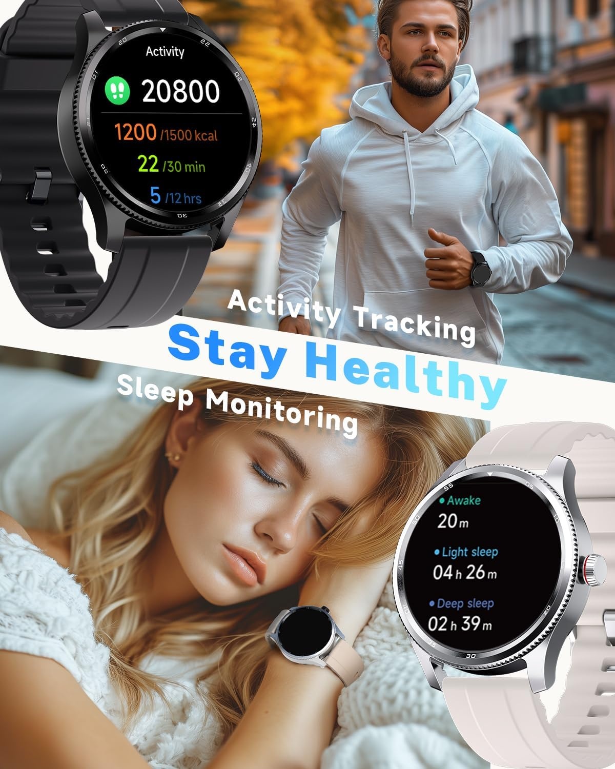 TOOBUR Smartwatch Beige 1.38 inch - Bellen - Hartslagmeter - IP68 Waterdicht