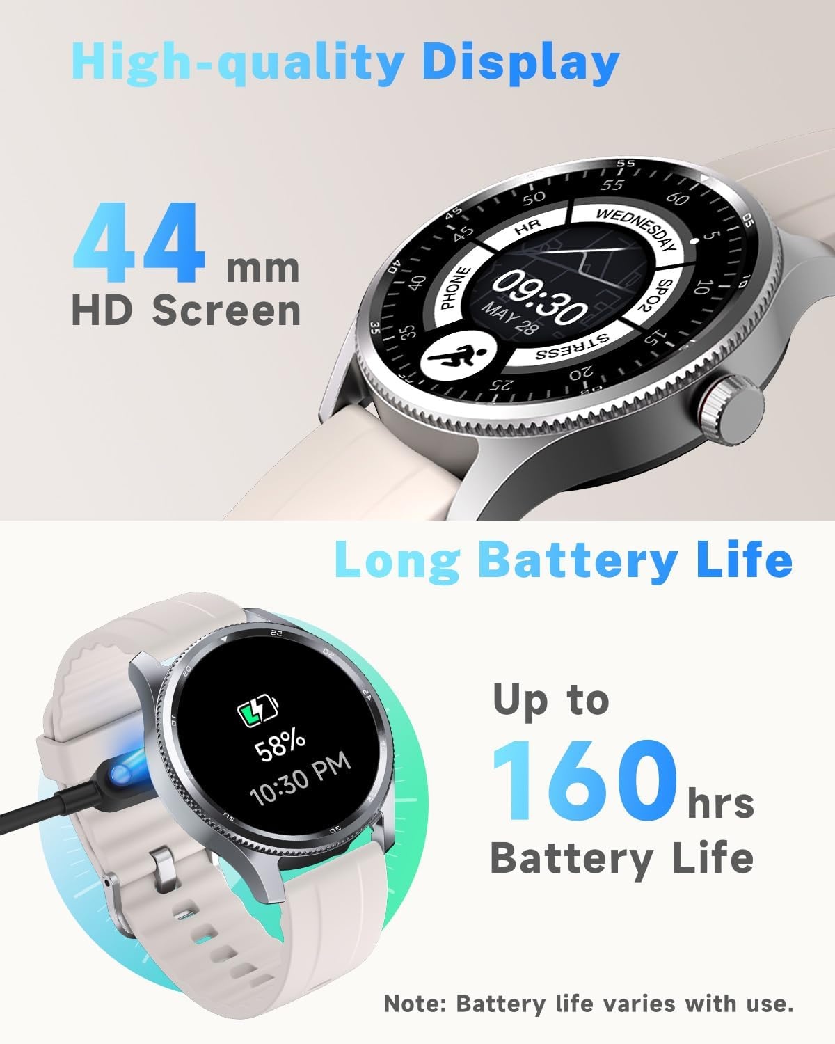 TOOBUR Smartwatch Beige 1.38 inch - Bellen - Hartslagmeter - IP68 Waterdicht