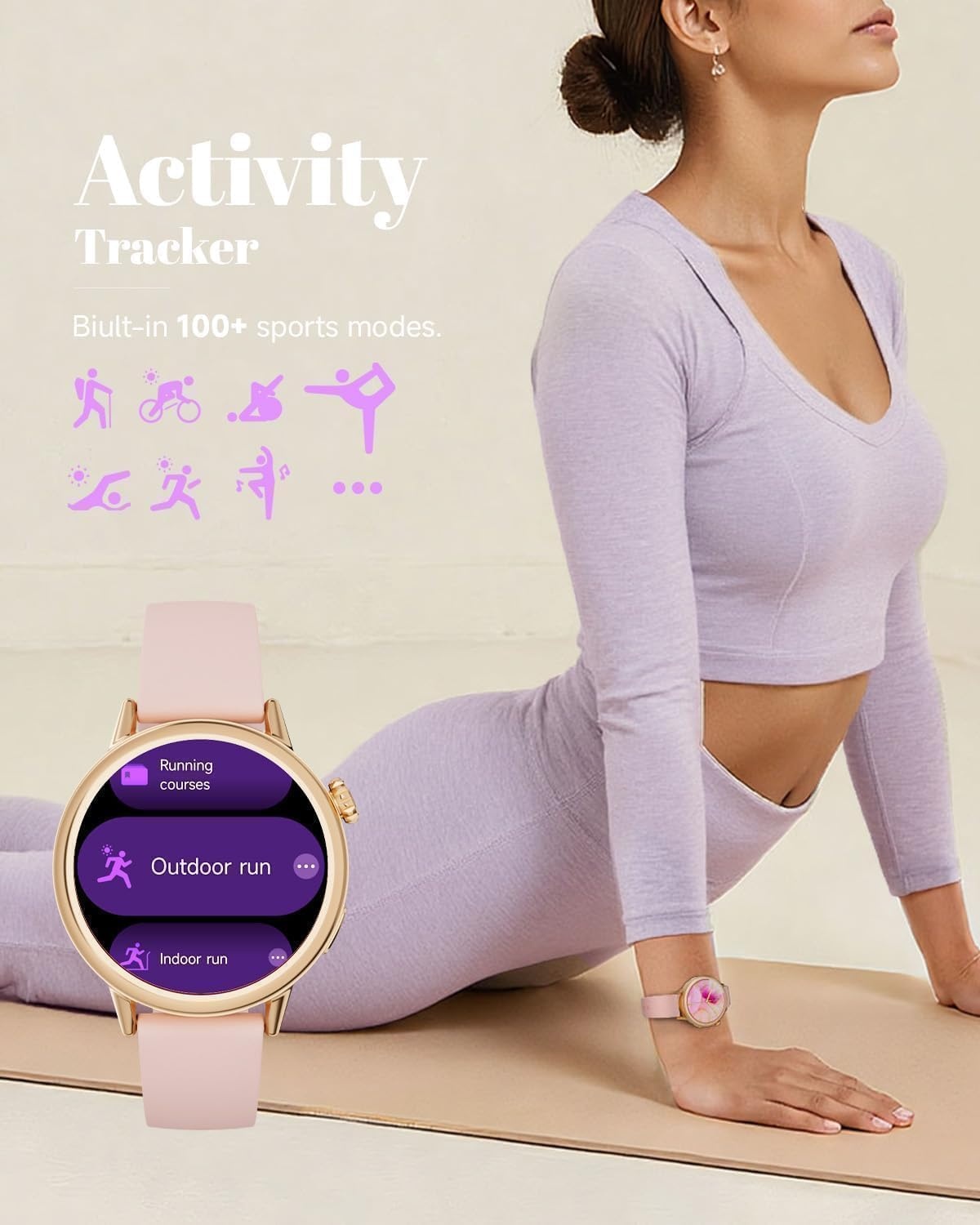 TOOBUR Petite Smart Watch voor dames, kleine pols, 37 mm AMOLED Smartwatch, compatibel met Android en iOS, fitnesstracker met stappen/slaap/HR-monitor, elegant verpakt, mooi cadeau voor vrouwen, roze