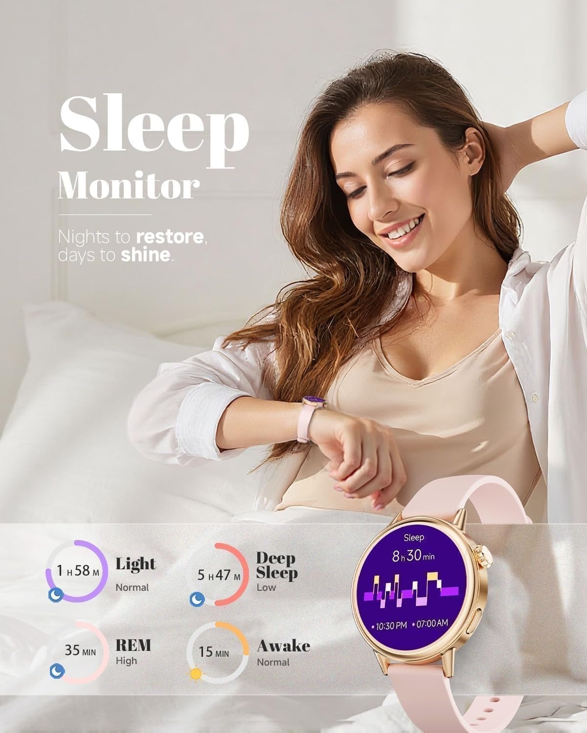 TOOBUR Petite Smart Watch voor dames, kleine pols, 37 mm AMOLED Smartwatch, compatibel met Android en iOS, fitnesstracker met stappen/slaap/HR-monitor, elegant verpakt, mooi cadeau voor vrouwen, roze