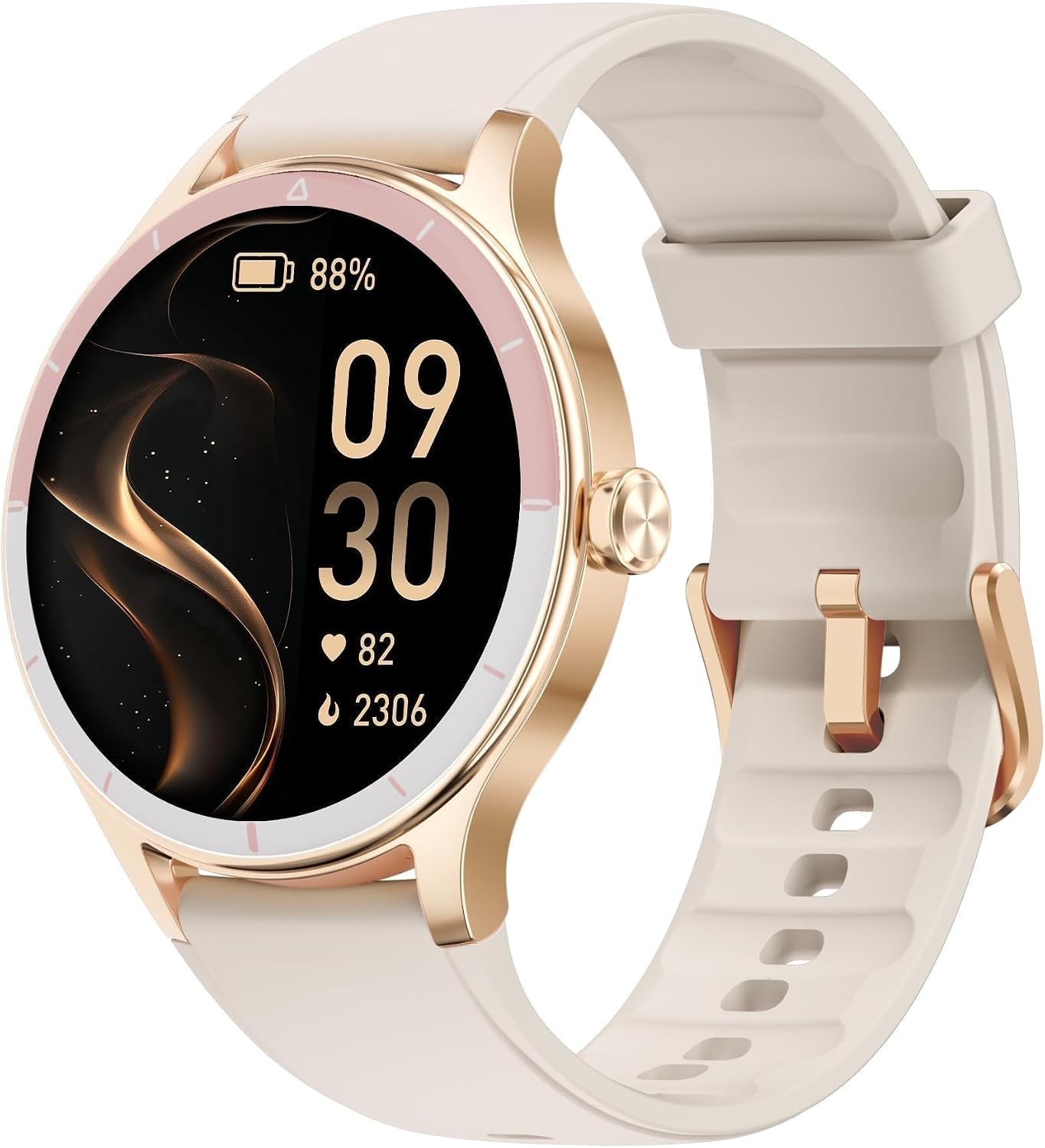 TOOBUR Smartwatch voor dames, rond, stappenteller en fitnesshorloge voor hardlopen/dagelijks gebruik, 100+ sportmodi, elegant, compatibel met Android/iOS, telefoonfunctie met oproepen, IP68 waterdicht