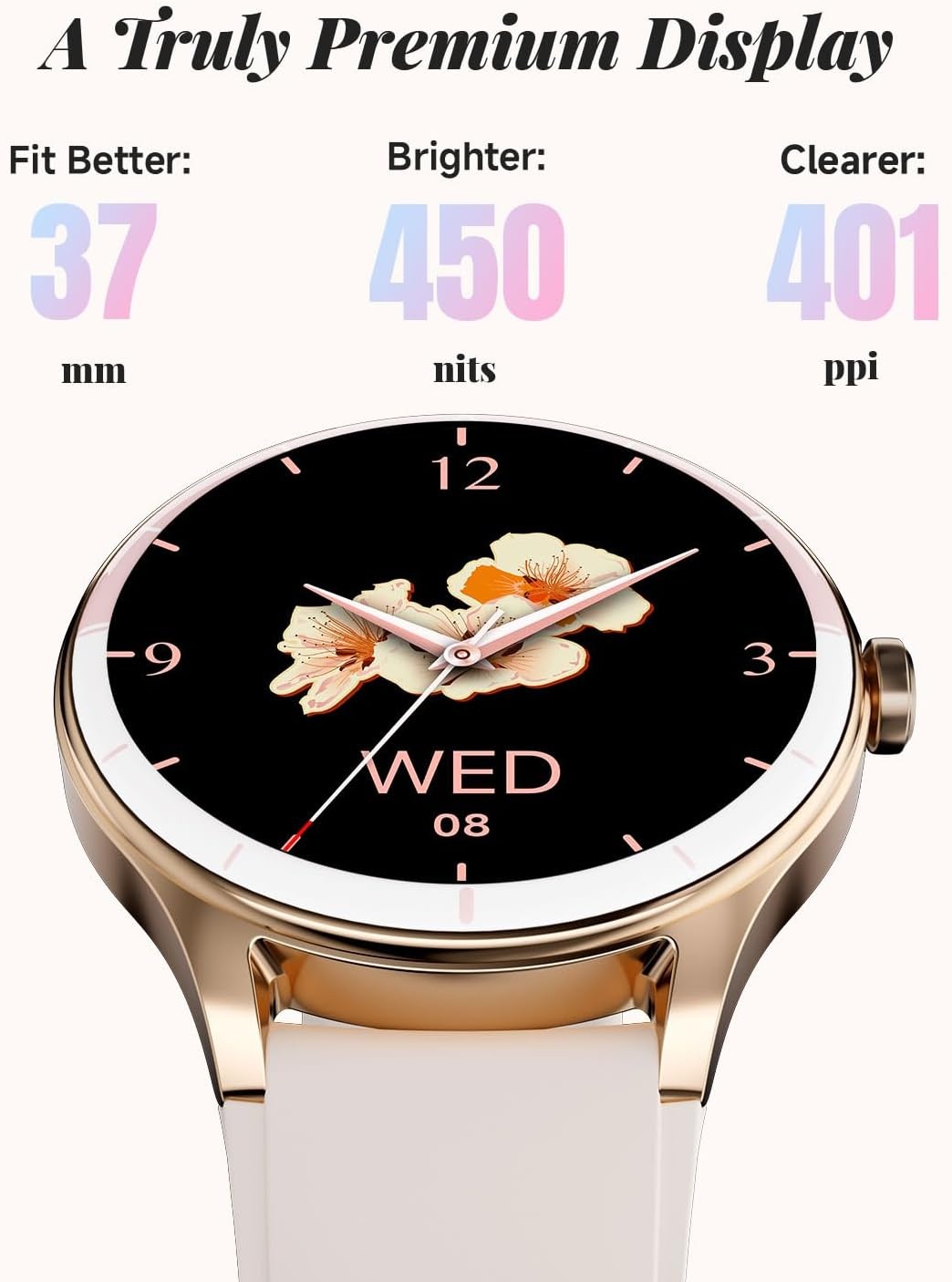 TOOBUR Smartwatch voor dames, rond, stappenteller en fitnesshorloge voor hardlopen/dagelijks gebruik, 100+ sportmodi, elegant, compatibel met Android/iOS, telefoonfunctie met oproepen, IP68 waterdicht