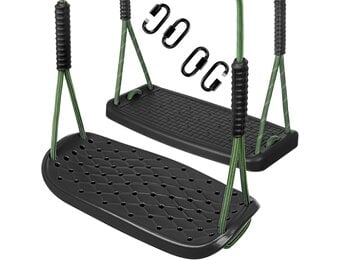 Outdoor schommelzitset, kunststof, antislip, voor kinderen en volwassenen, met verstelbaar touw en 4 karabijnhaken, voor binnen en buiten, tuinschommel, 2 stuks, zwart/272 kg capaciteit
