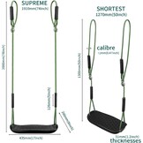 Outdoor schommelzitset, kunststof, antislip, voor kinderen en volwassenen, met verstelbaar touw en 4 karabijnhaken, voor binnen en buiten, tuinschommel, 2 stuks, zwart/272 kg capaciteit