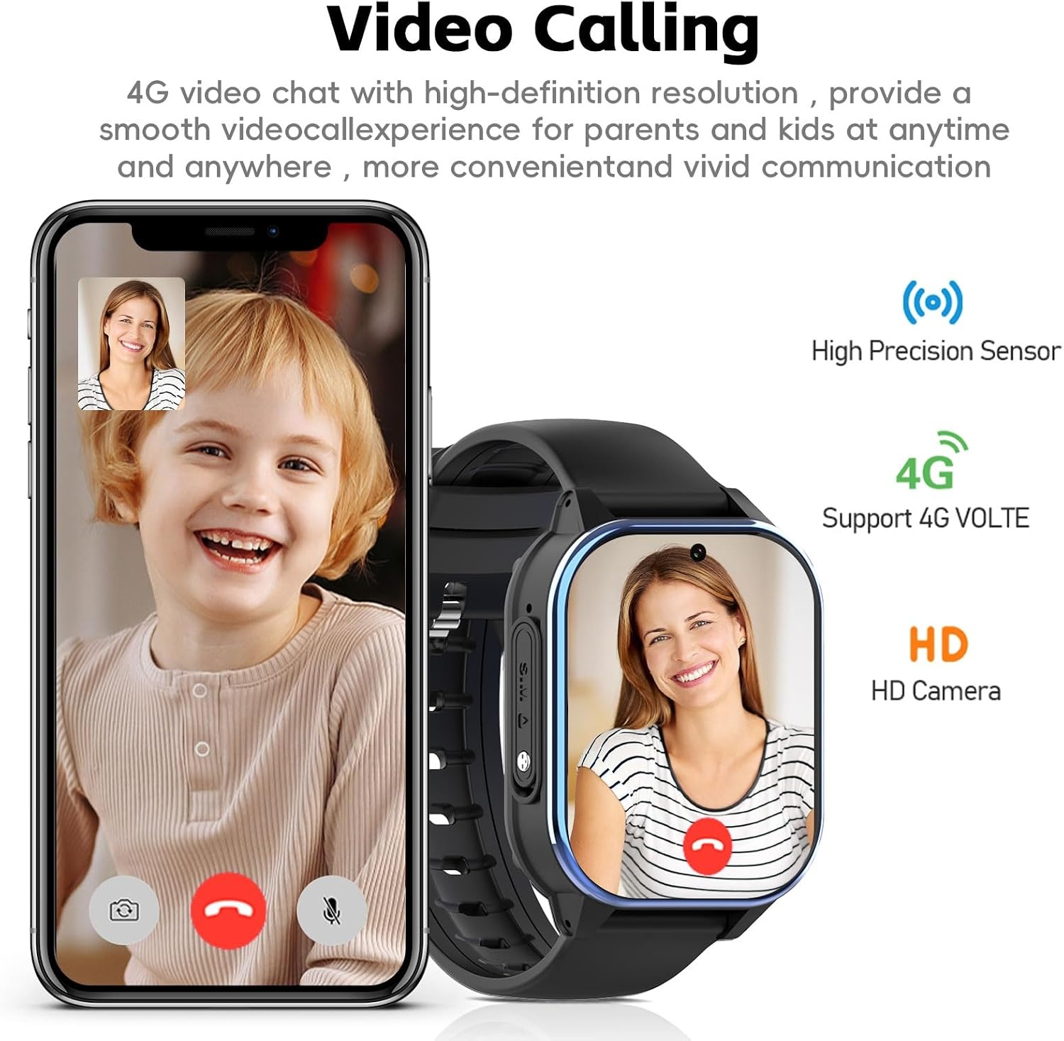 PTHTECHUS 4G GPS Smartwatch voor Kinderen - 1.85 inch - Zwart