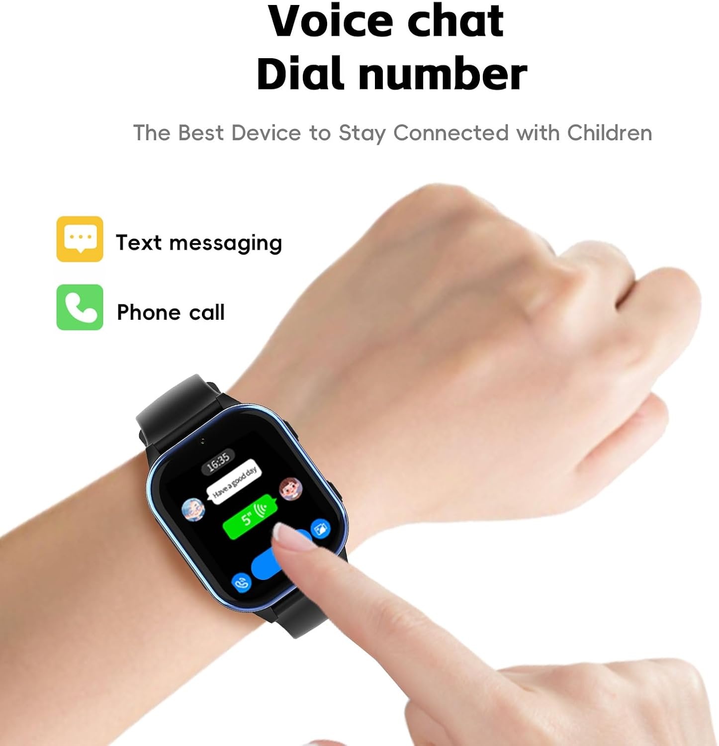PTHTECHUS 4G GPS Smartwatch voor Kinderen - 1.85 inch - Zwart