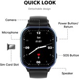 PTHTECHUS 4G GPS Smartwatch voor Kinderen - 1.85 inch - Zwart