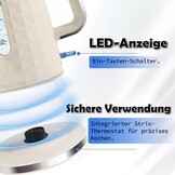 1,7 l waterkoker, snelkokende 1850 W warmwaterketel, elektrische theekoker voor kokend water, auto, Shut Off koken, droogbescherming, elektrische waterkoker voor koffiethee, beige