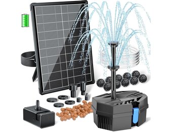 Zonne-energie Fontein met Vijverfilter - 8W, 3000mAh Accu & 8 Sproeimodi - 34% Korting