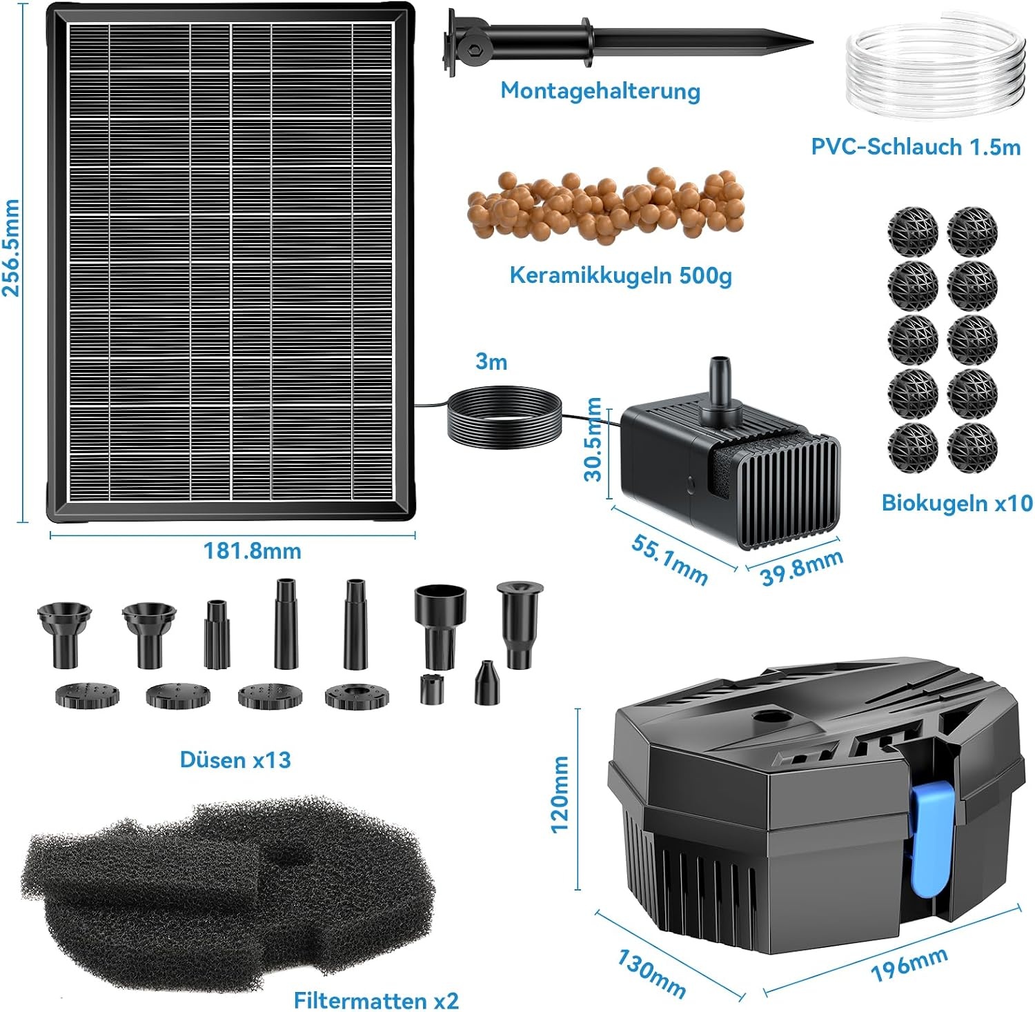 Zonne-energie Fontein met Vijverfilter - 8W, 3000mAh Accu & 8 Sproeimodi - 34% Korting