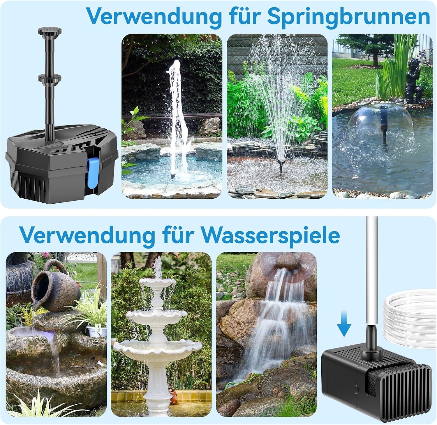 Zonne-energie Fontein met Vijverfilter - 8W, 3000mAh Accu & 8 Sproeimodi - 34% Korting