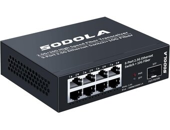 SODOLA 8-poorts 2,5 Gb-schakelaar, 8 x 2,5 GBASE-T-poorten, 1X10G SFP+,100 Gbps schakelcapaciteit, zonder ventilator, metalen Plug & Play 2.5G onbeheerde netwerkschakelaar