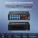 SODOLA 8-poorts 2,5 Gb-schakelaar, 8 x 2,5 GBASE-T-poorten, 1X10G SFP+,100 Gbps schakelcapaciteit, zonder ventilator, metalen Plug & Play 2.5G onbeheerde netwerkschakelaar