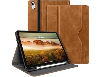HOLIMET iPad 10e generatie hoes 2022 met penhouder, iPad 10 Gen 2022 PU lederen case TPU achterkant cover, beschermhoes schokbestendig, auto slapen / waaken voor 10,9 inch iPad 10e generatie - bruin