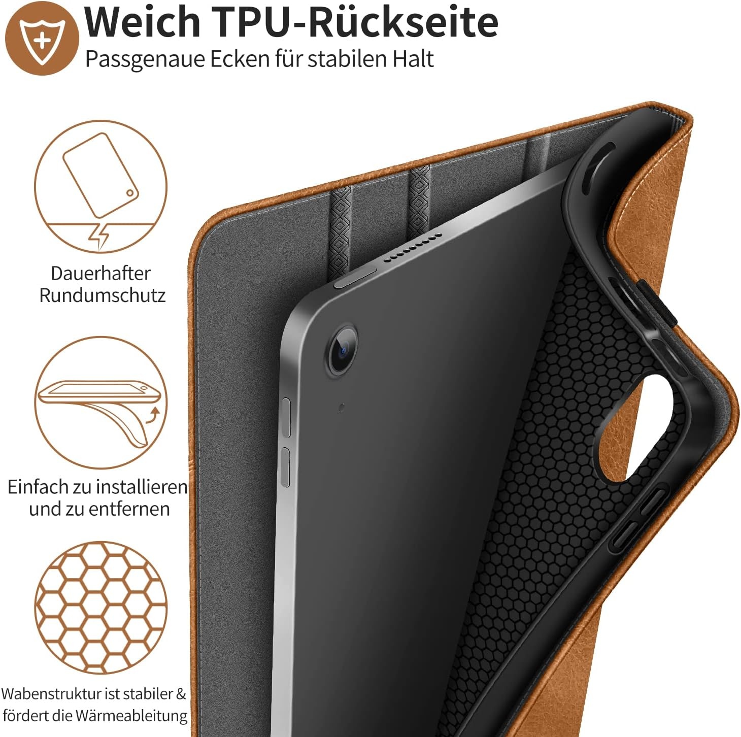 iPad 10e Gen (2022) Bruine PU Leer Hoes met Penhouder & 58% Korting