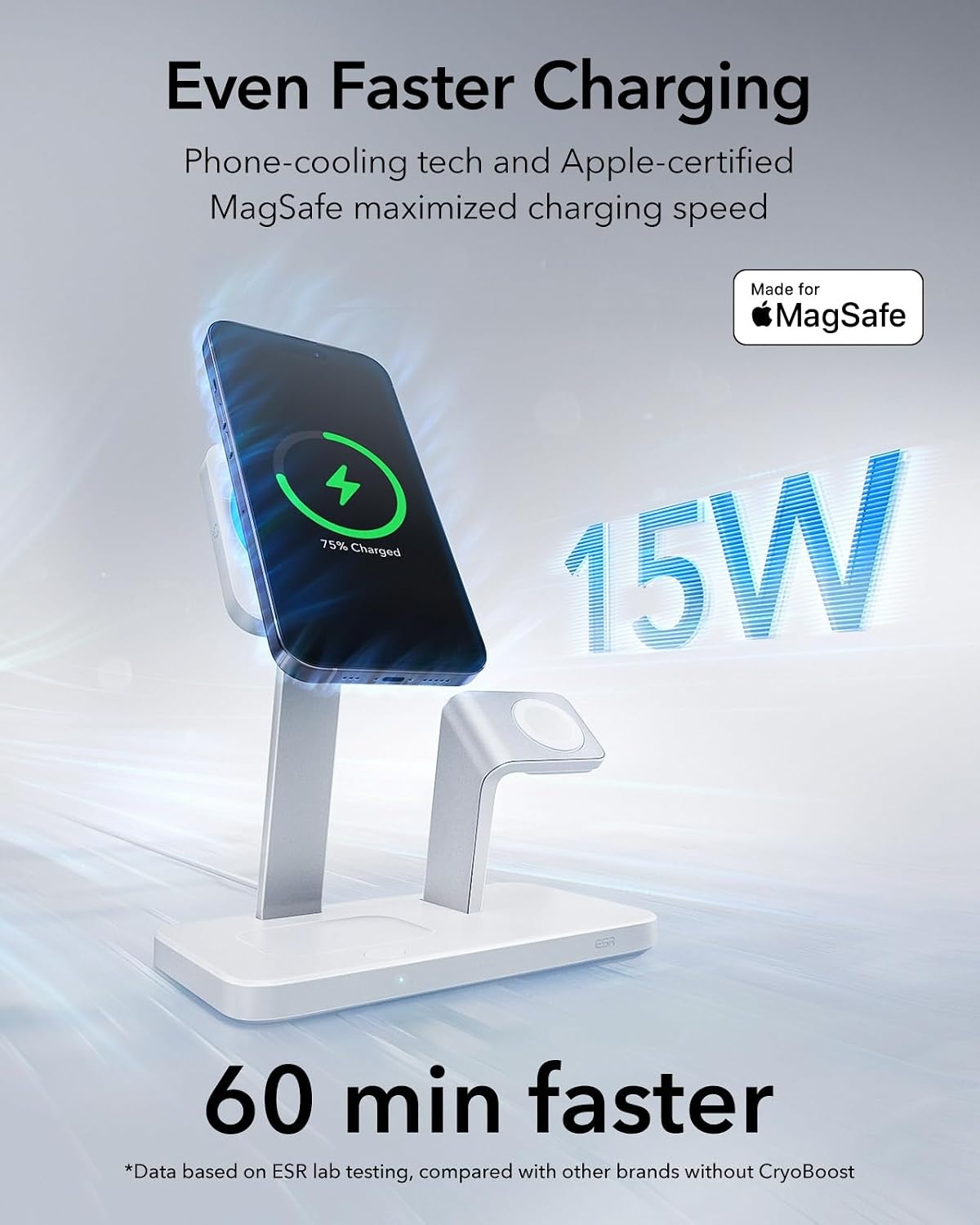ESR Charger Stand 3 in 1 MagSafe 25W, Apple Certified Magnetic Wireless Charger, 15W MagSafe Fast Charging for iPhone 17/16/15/14/13/12/Apple Watch/AirPods 4/3/Pro, Cooling