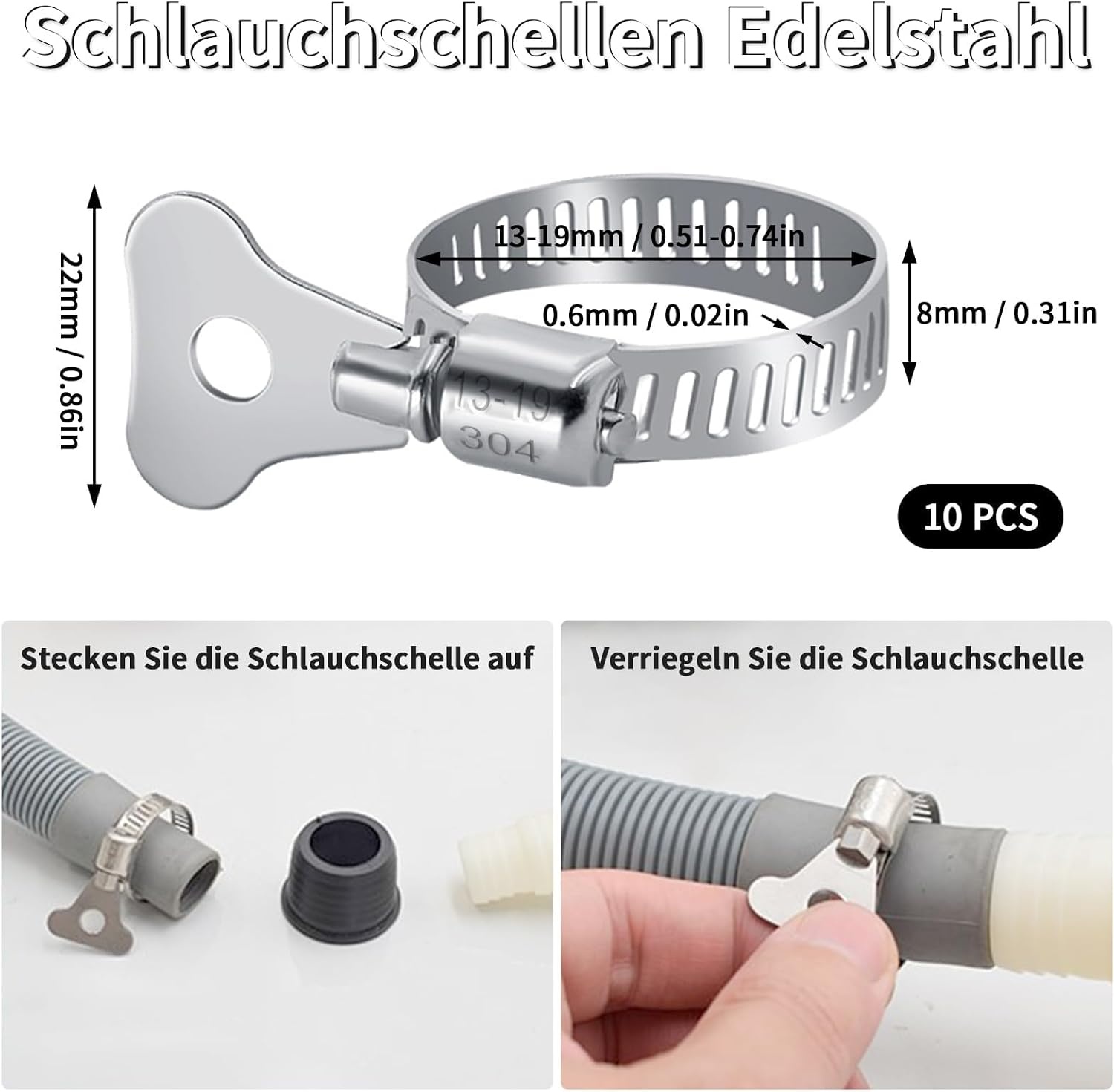 Slangklemmen RVS 304 (10 stuks) - 13-19mm Instelbaar