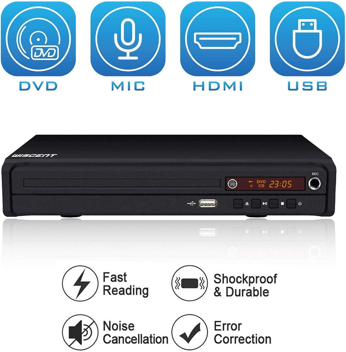 HD-dvd-speler, dvd-speler, cd-speler, voor tv, dvd/cd/mp3-disc-speler met afstandsbediening, regiovrij, PAL/NTSC
