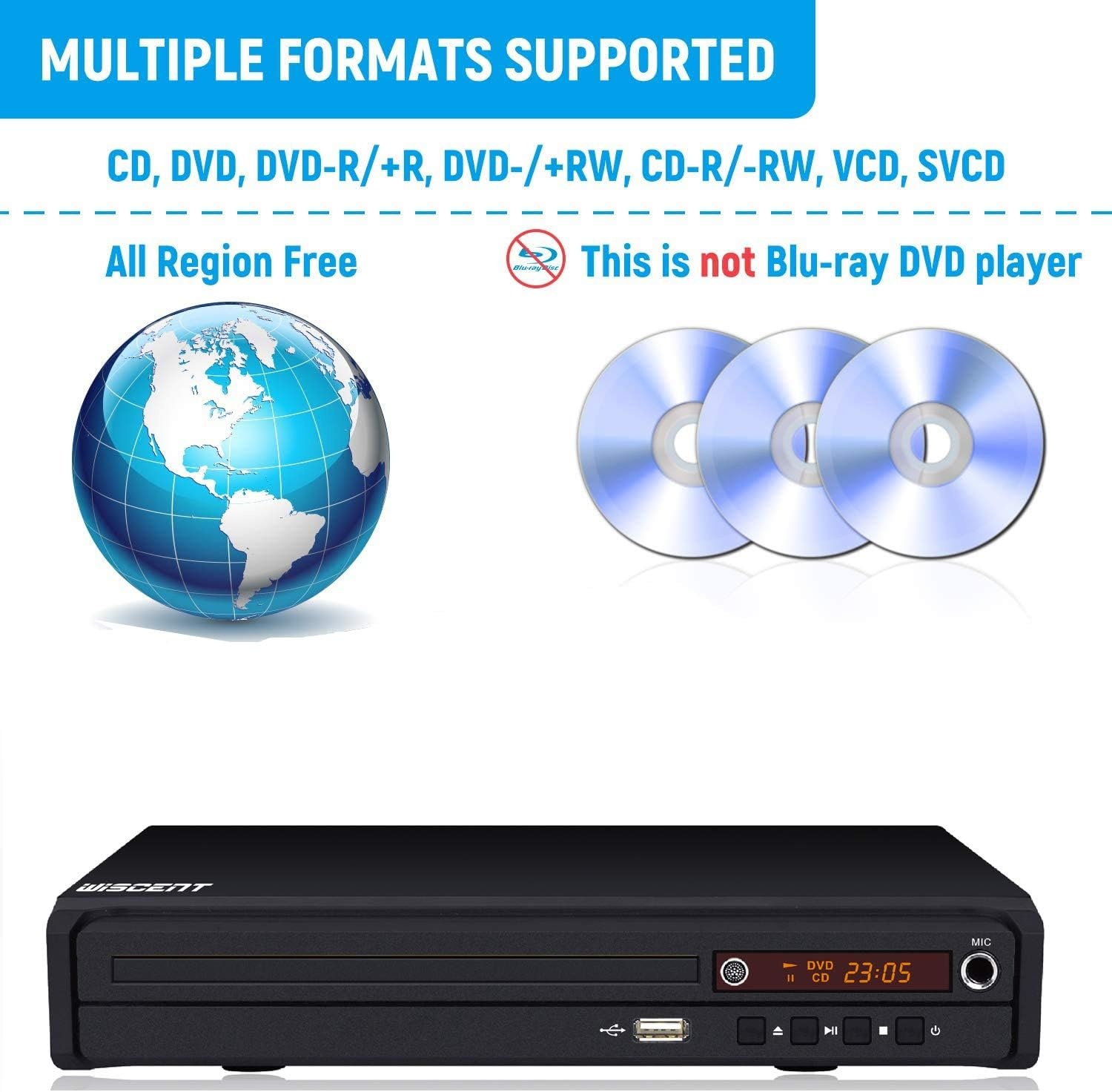 HD-dvd-speler, dvd-speler, cd-speler, voor tv, dvd/cd/mp3-disc-speler met afstandsbediening, regiovrij, PAL/NTSC