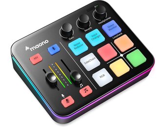 MAONO Gaming-audiomixer, RGB-pc-mixer voor streaming, XLR-interface met 48 V fantoomvoeding, doe-het-zelf geluidseffecten, volumeregeling, dempknop, ruisonderdrukking, opname, zang