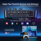 MAONO Gaming-audiomixer, RGB-pc-mixer voor streaming, XLR-interface met 48 V fantoomvoeding, doe-het-zelf geluidseffecten, volumeregeling, dempknop, ruisonderdrukking, opname, zang