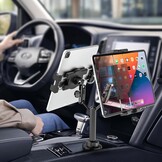 Dubbele Auto Tablethouder Bekerhouder [Dubbele Apparaatklem] Vrachtwagen Beker Tablet Houder met Verstelbare Metalen Arm voor iPad Mini Air Pro, Galaxy Tab, Surface, Fire, Telefoon, 4-12.9"