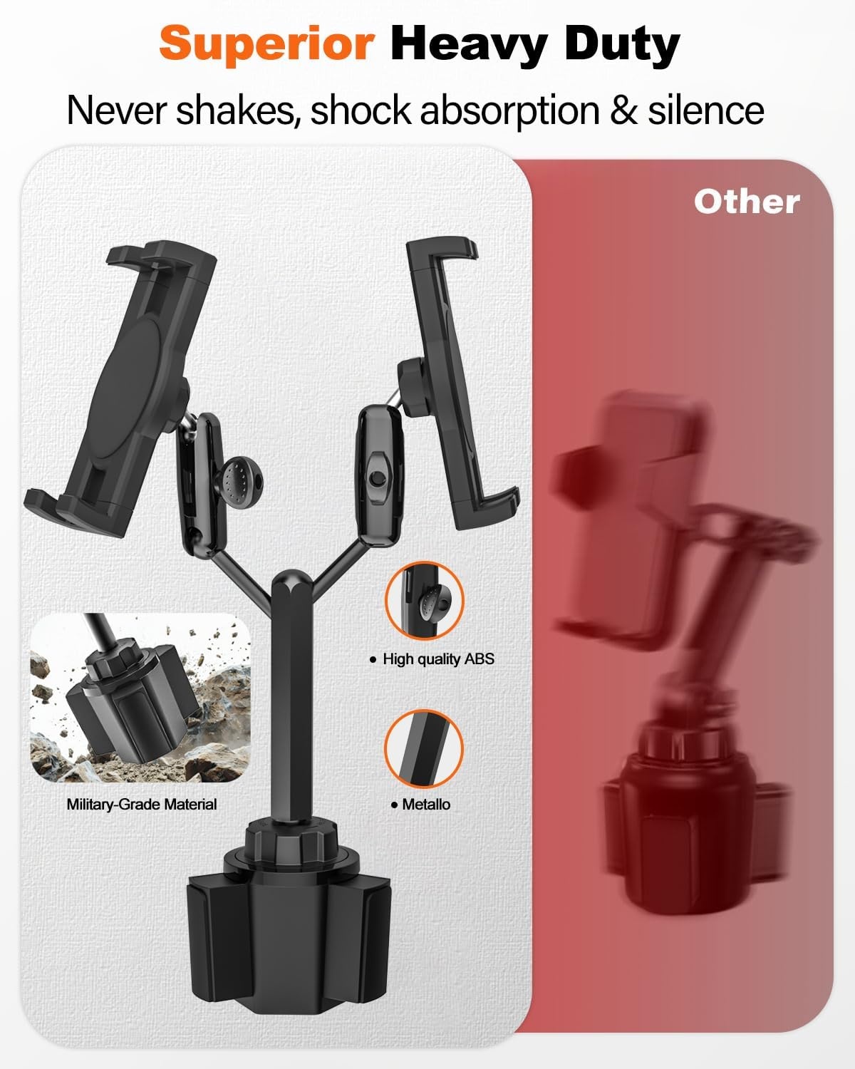 Dubbele Auto Tablethouder Bekerhouder [Dubbele Apparaatklem] Vrachtwagen Beker Tablet Houder met Verstelbare Metalen Arm voor iPad Mini Air Pro, Galaxy Tab, Surface, Fire, Telefoon, 4-12.9"