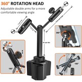 Dubbele Auto Tablethouder Bekerhouder [Dubbele Apparaatklem] Vrachtwagen Beker Tablet Houder met Verstelbare Metalen Arm voor iPad Mini Air Pro, Galaxy Tab, Surface, Fire, Telefoon, 4-12.9"