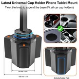 Dubbele Auto Tablethouder Bekerhouder [Dubbele Apparaatklem] Vrachtwagen Beker Tablet Houder met Verstelbare Metalen Arm voor iPad Mini Air Pro, Galaxy Tab, Surface, Fire, Telefoon, 4-12.9"