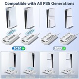 PS5/PS5 Pro Stand met Controller Oplaadstation voor alle P-5 Console, PS5 Koelstandaard met 3 Niveaus Koelventilator/Hoofdtelefoon Houder, PS5/PS5 Slim Accessoires met 3 USB Hubs