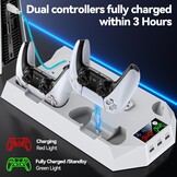 PS5/PS5 Pro Stand met Controller Oplaadstation voor alle P-5 Console, PS5 Koelstandaard met 3 Niveaus Koelventilator/Hoofdtelefoon Houder, PS5/PS5 Slim Accessoires met 3 USB Hubs