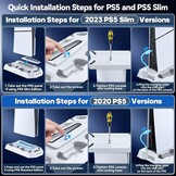 PS5/PS5 Pro Stand met Controller Oplaadstation voor alle P-5 Console, PS5 Koelstandaard met 3 Niveaus Koelventilator/Hoofdtelefoon Houder, PS5/PS5 Slim Accessoires met 3 USB Hubs