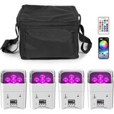 Set van 4 witte led-projectoren 108 W met tas, RGBWA + UV DMX-app, ingebouwde oplaadbare batterij van 9600 mAh, Uplight podiumverlichting met afstandsbediening voor DJ, bar, karaoke